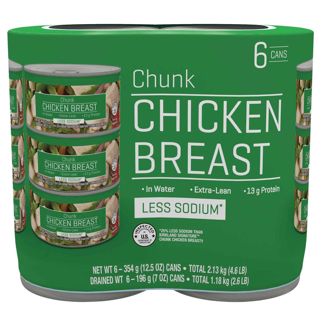 Kirkland Signature Chunk Chicken Breast Less Sodium, 6-Count / 12.5 oz - Image 1