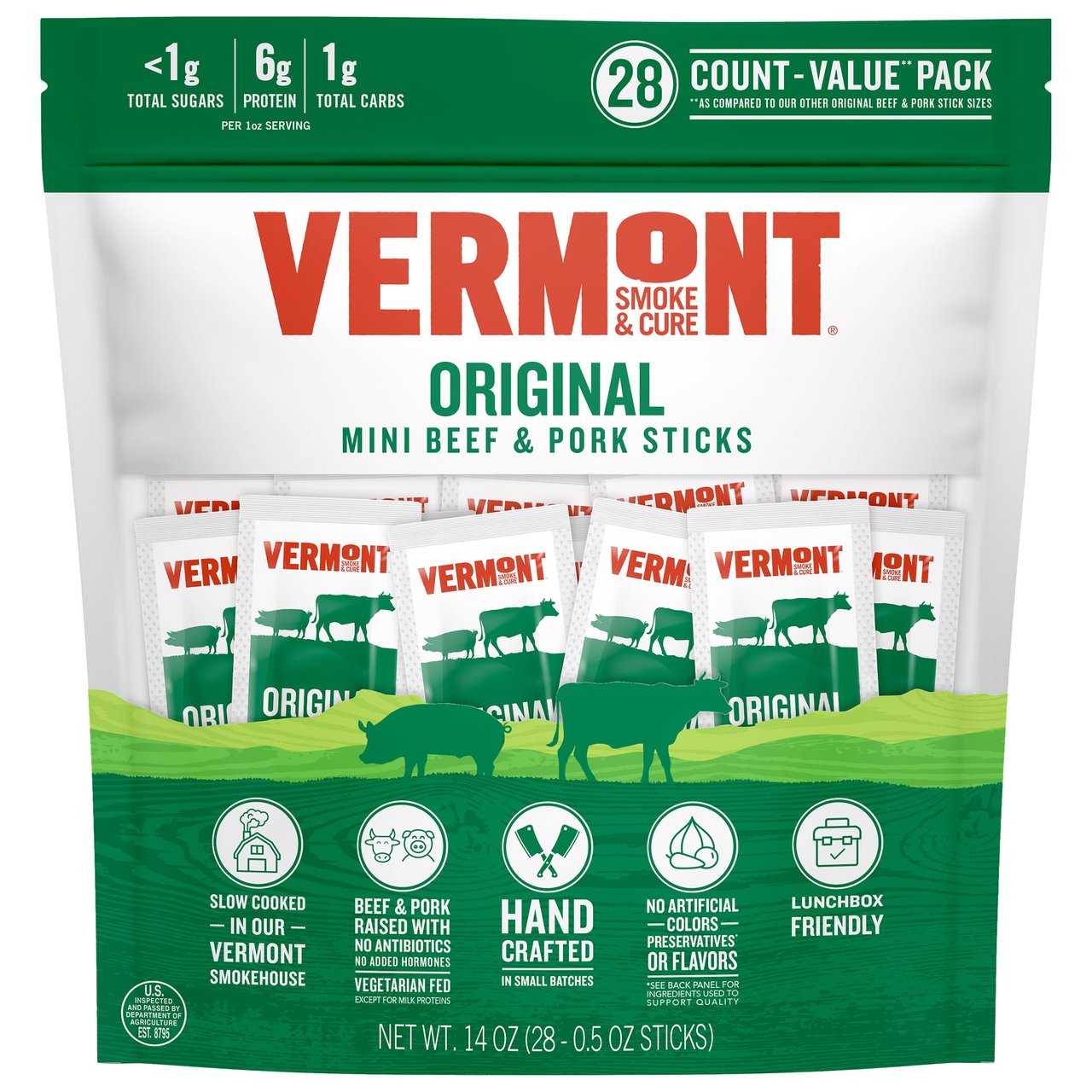 Vermont Smoke & Cure Original Beef & Pork Mini Sticks 28 CT (0.875 lbs) - Image 1