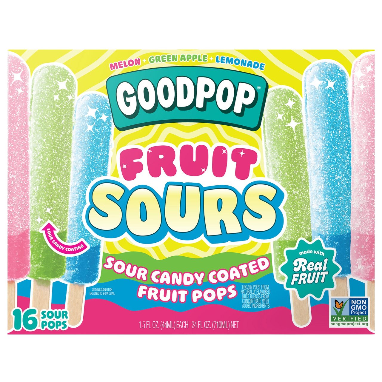GoodPop Fruit Sours Sour Candy Coated Fruit Pops, 16 Count - Image 1