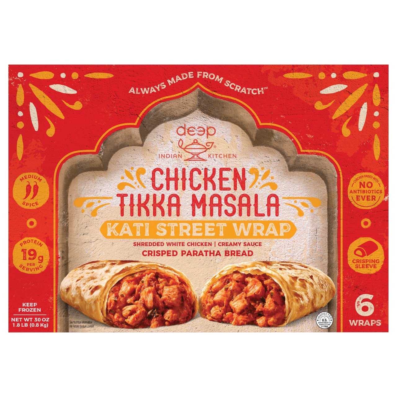 Deep Indian Kitchen Tikka Masala Kati Street Wrap, 6 Count, 30 Ounces - Image 1