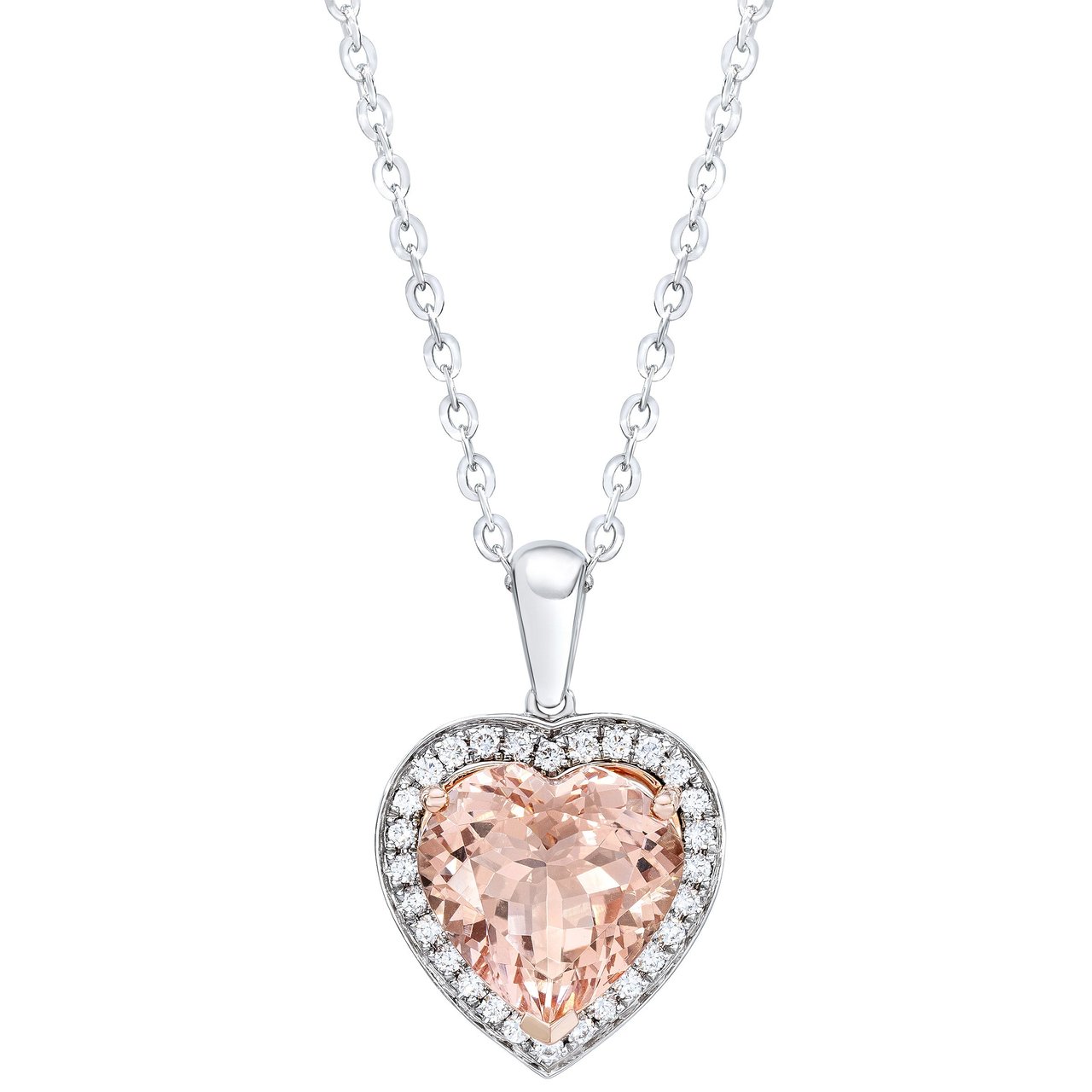 14KT White & Rose Gold VS2 I Diamond Morganite Pendant, 18-Inch Chain - Image 1