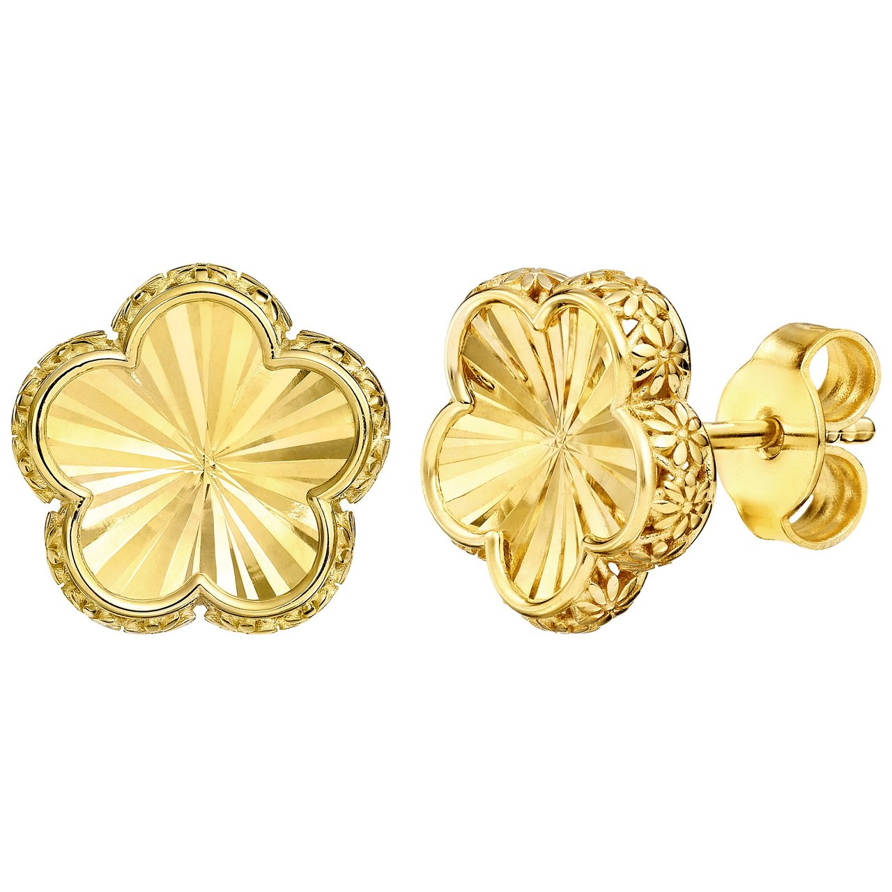 14KT Yellow Gold Flower Earrings, Made in Italy - Image 1