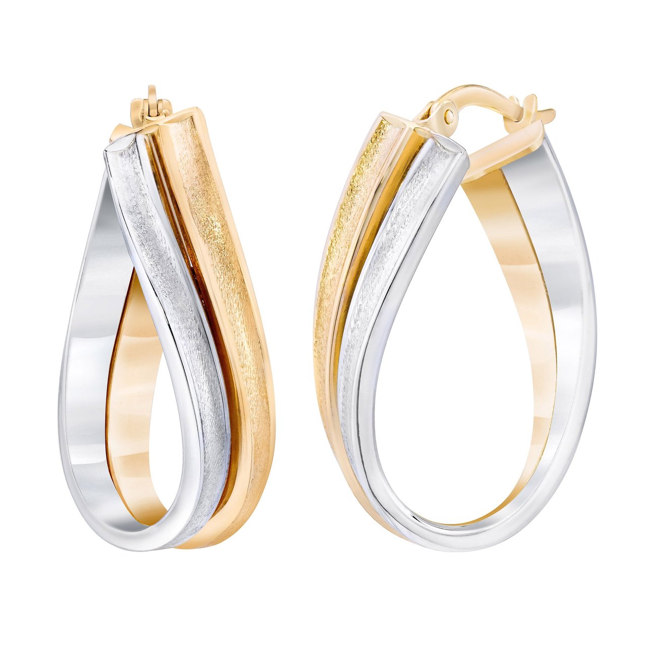 14KT Two-Tone Gold Satin & High Polished Twist Earrings - Image 1