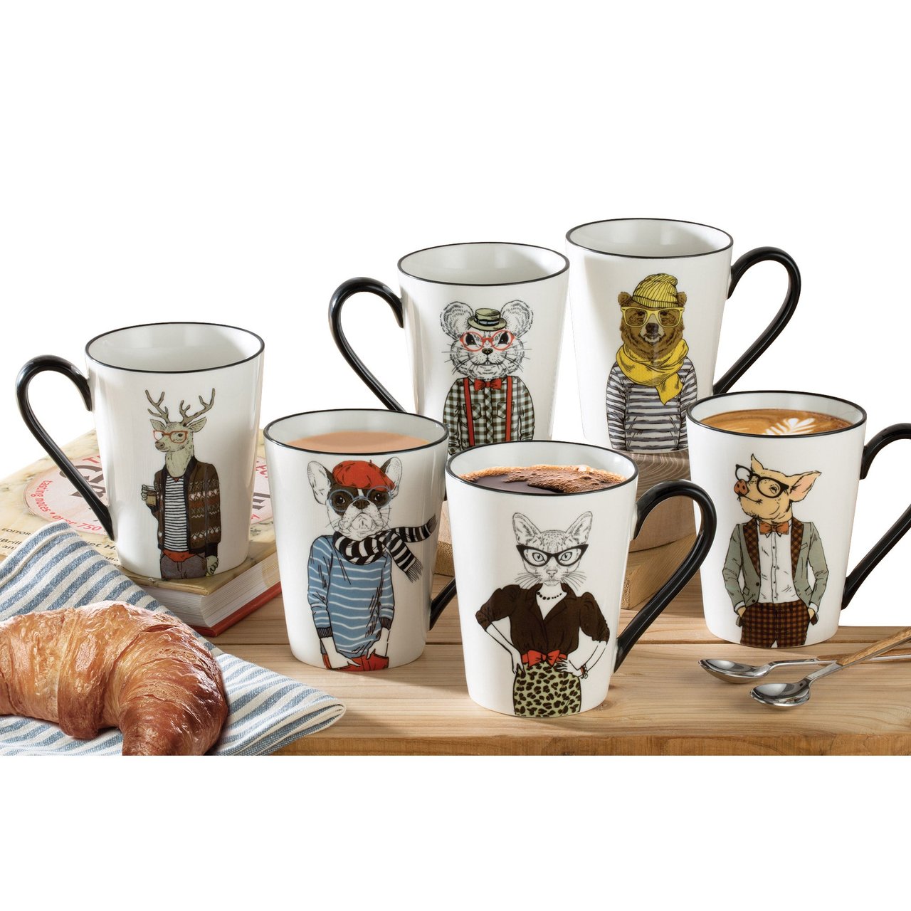 Signature 16oz Hipster Animal Mugs 6-Pack - Image 1