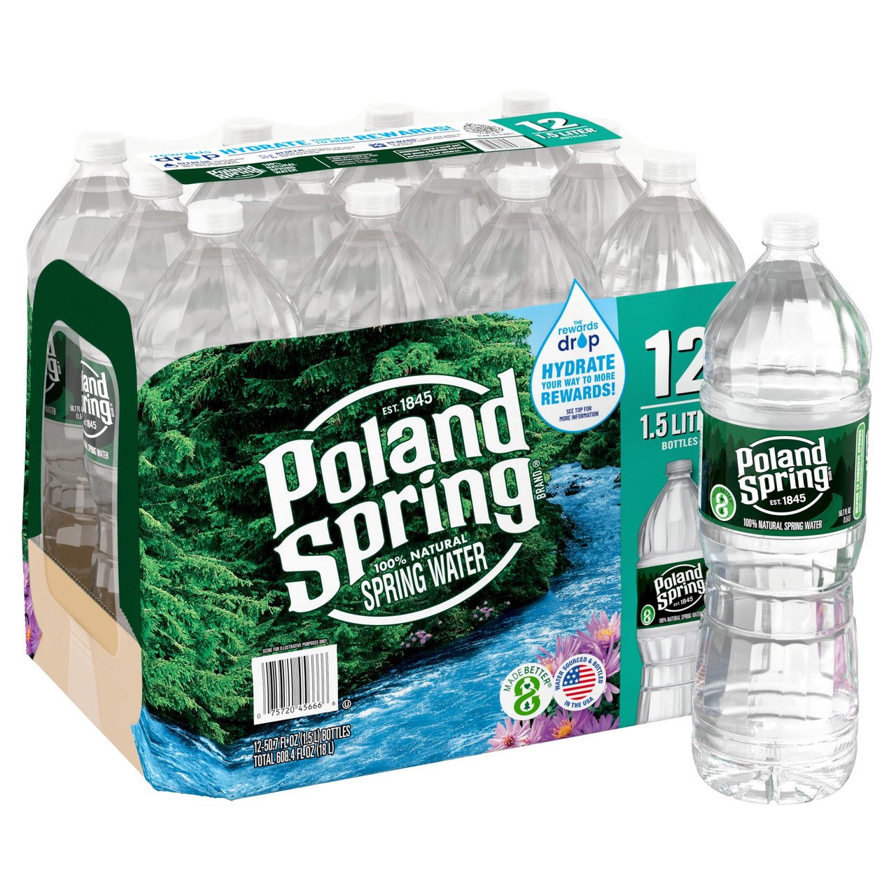 Poland Spring 100% Natural Spring Water, 1.5 L Bottles, 12-Count - Image 1
