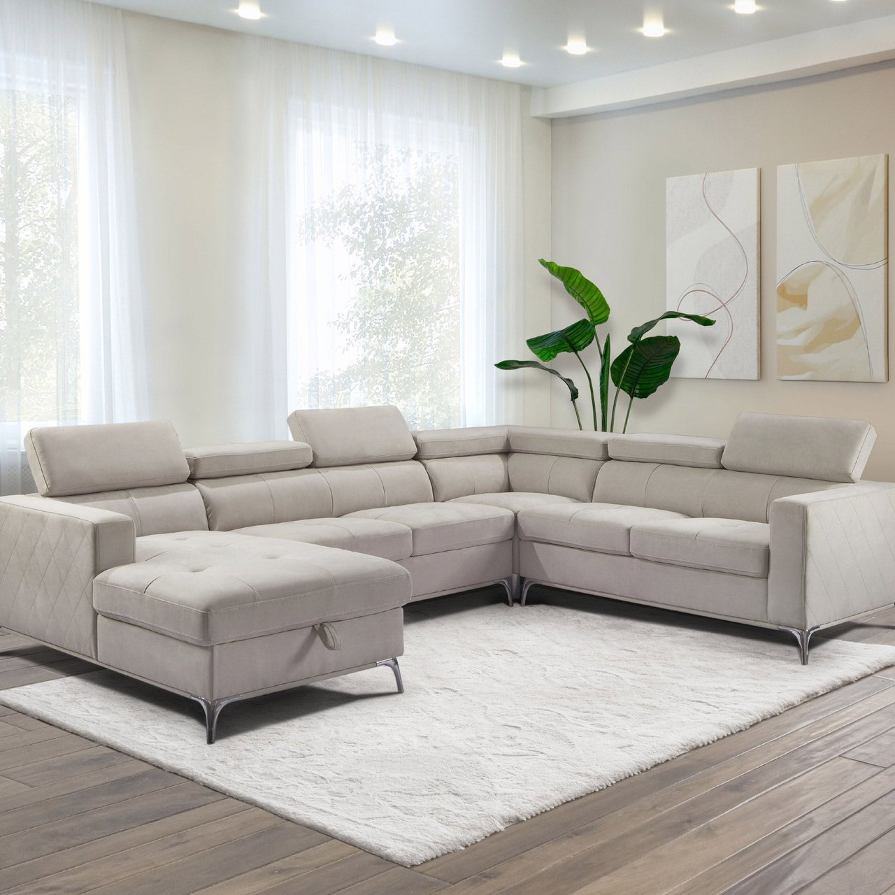 Abbyson Blaise Fabric Sectional with Storage Chaise - Image 1