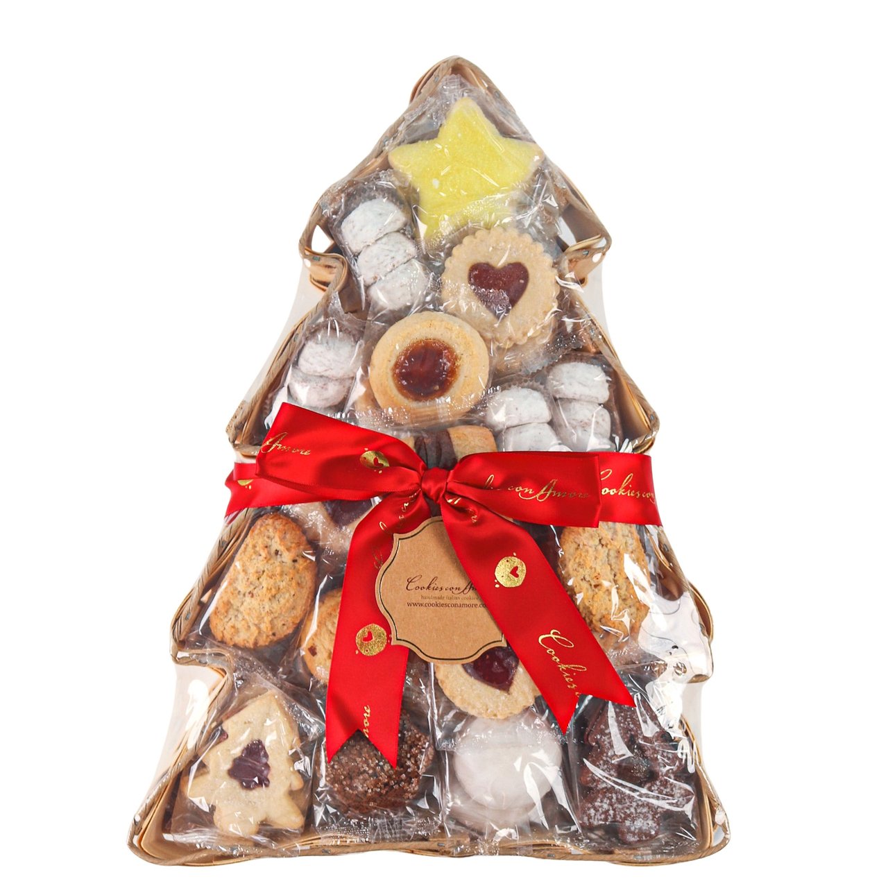Cookies Con Amore Wooden Holiday Tree Basket Cookie 2.5 lb - Image 1