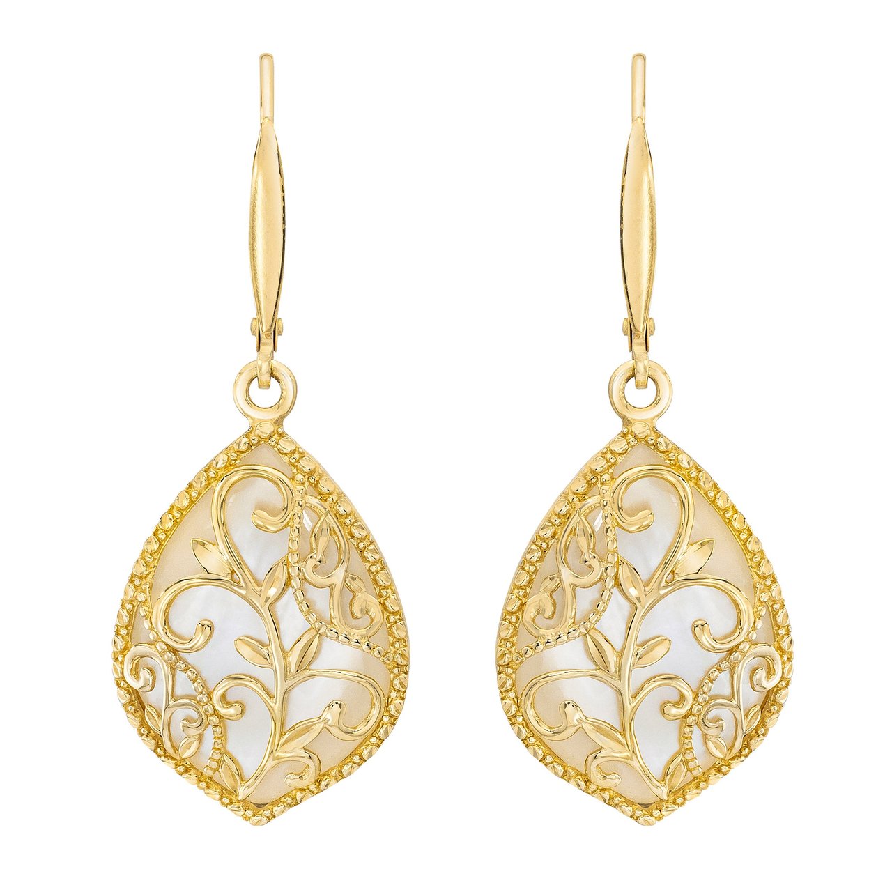 14KT Yellow Gold Mother of Pearl Teardrop Earrings - Image 1