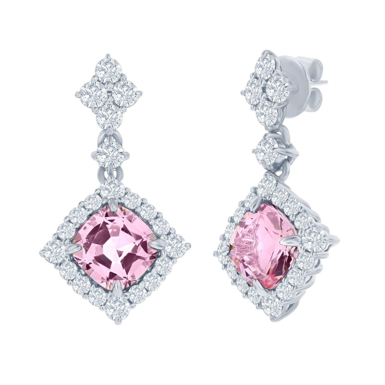 6.53 CTW Cushion Cut Morganite & 3.00 CTW Diamond 18kt White Gold Earrings - Image 1