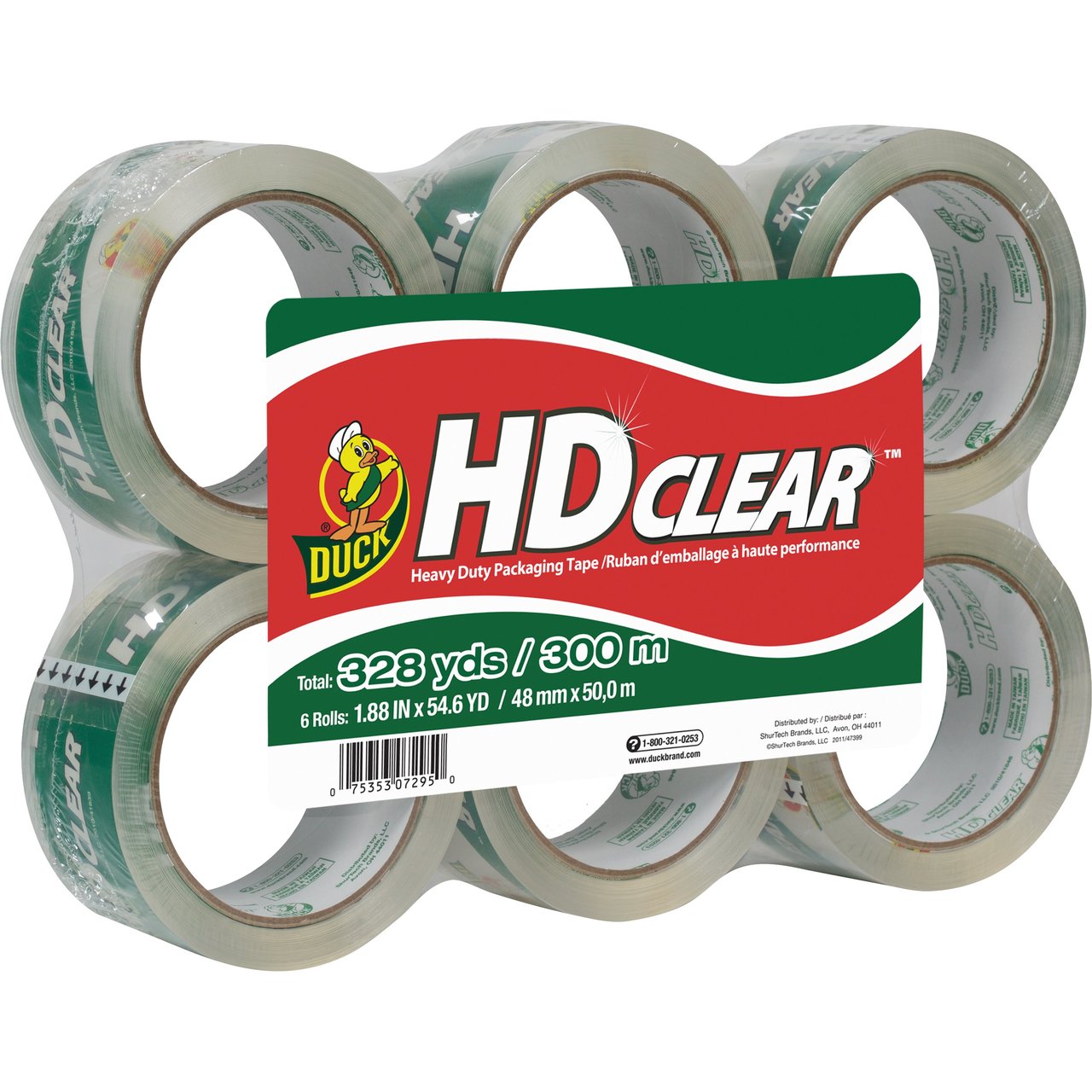 Duck Heavy-Duty Packaging Tape, 1.88" x 55 yds, Clear, 6-Pack (DUCCS556PK)