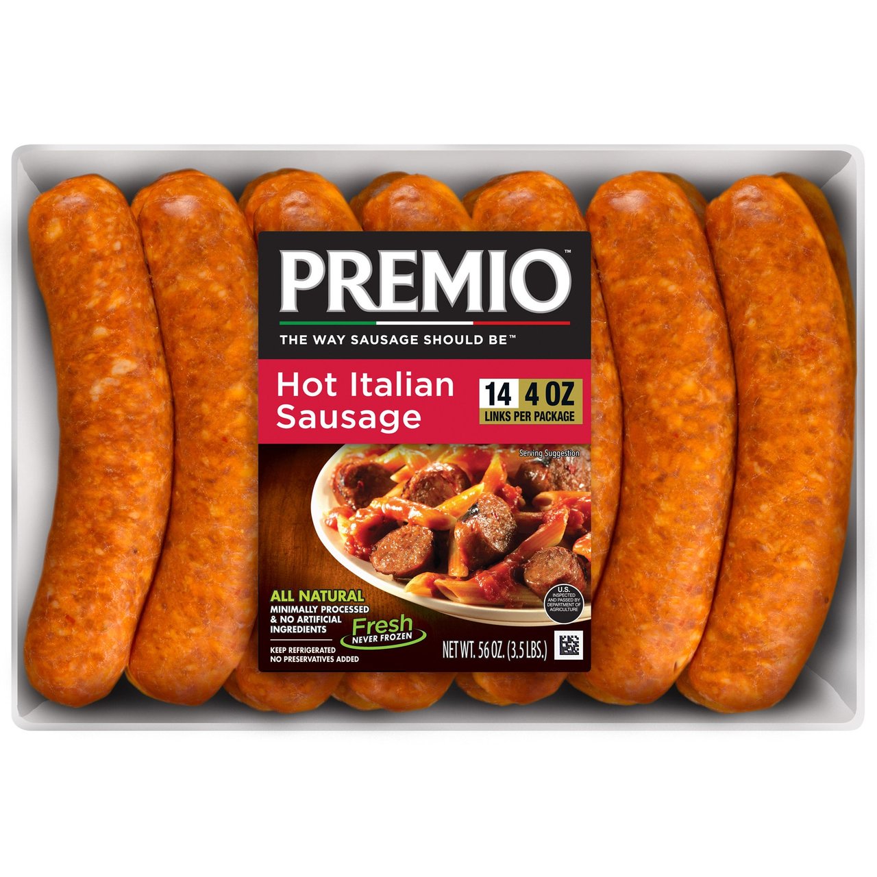 Premio Hot Italian Sausage 56 oz (3.5 lbs)