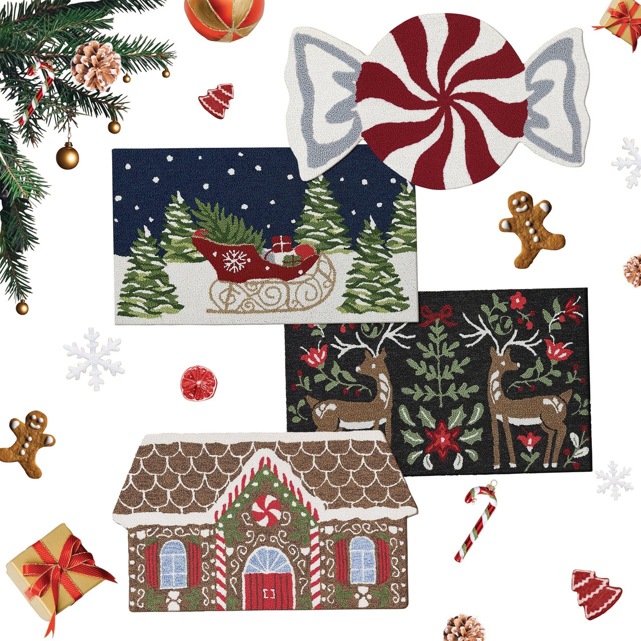 Holiday Hooked Rug 22" x 38" - Image 1