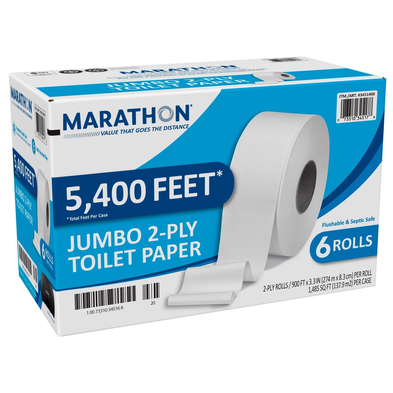 Marathon Jumbo Roll Bath Tissue, 2-Ply, 900 ft, 6 Count - Image 1