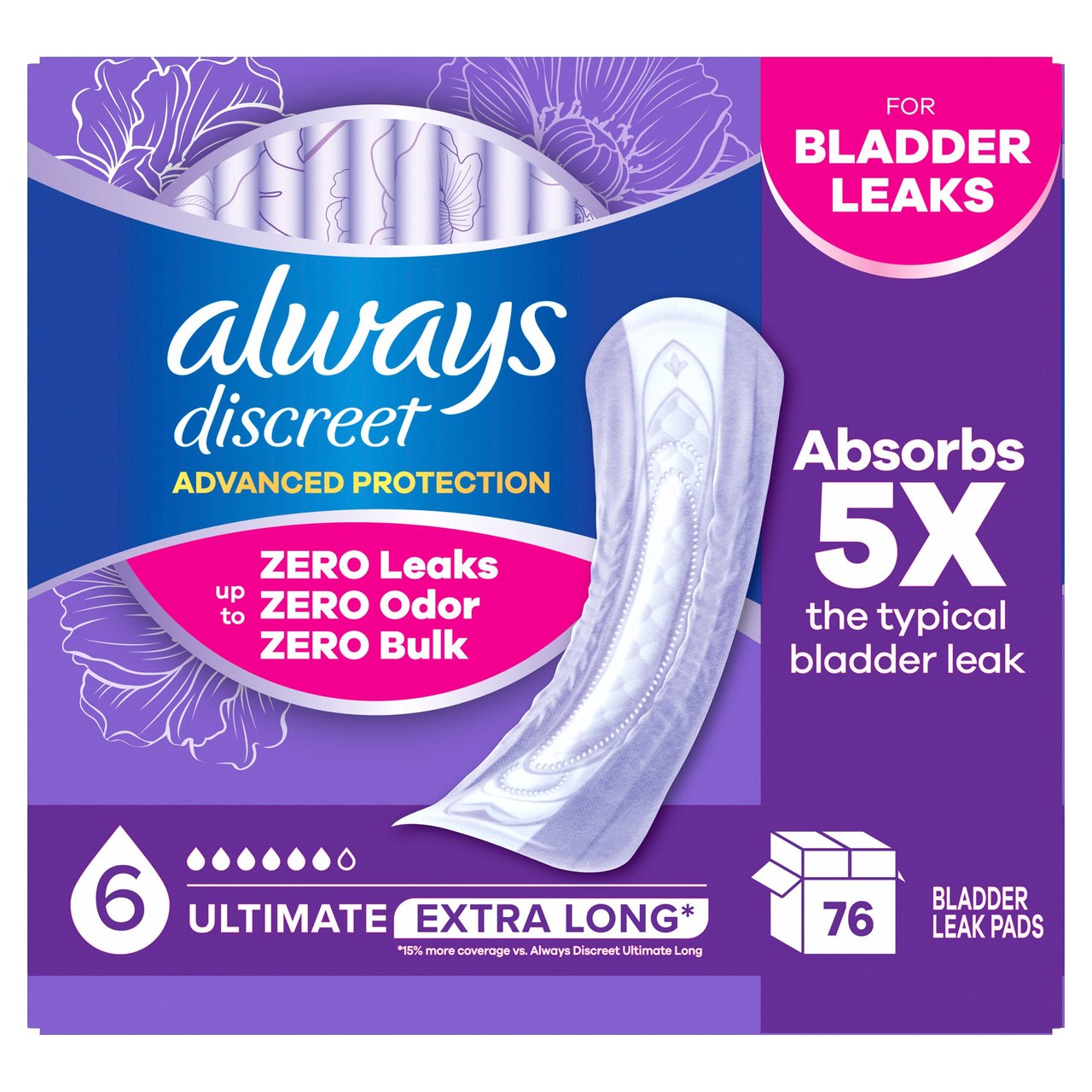 Always Discreet Bladder Leak Pads for Women, 76 Count - Image 1