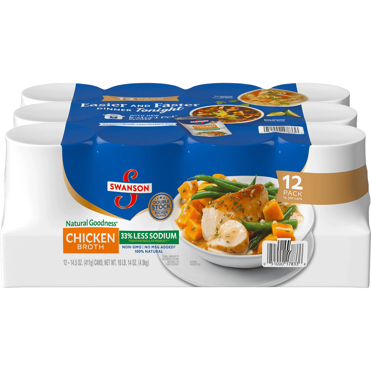 Swanson Chicken Broth 33% Less Sodium, 14.5 oz, 12-Count - Image 1