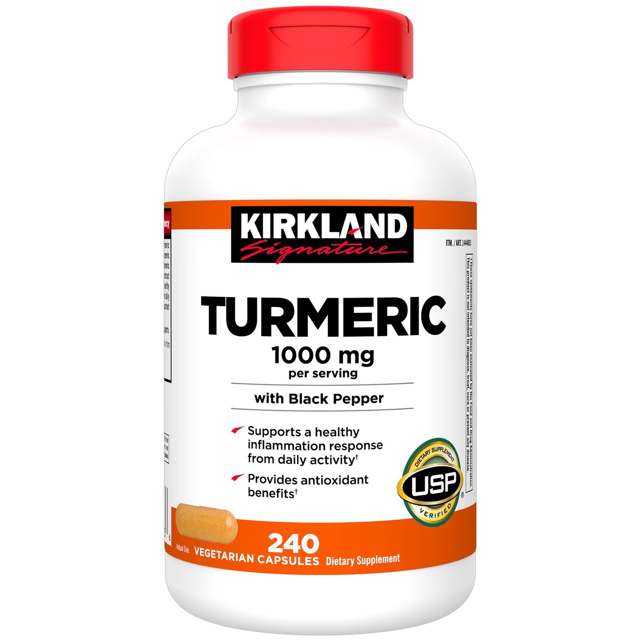 Kirkland Signature Turmeric with Black Pepper 1000mg, 240 Vegetarian Capsules - Image 1