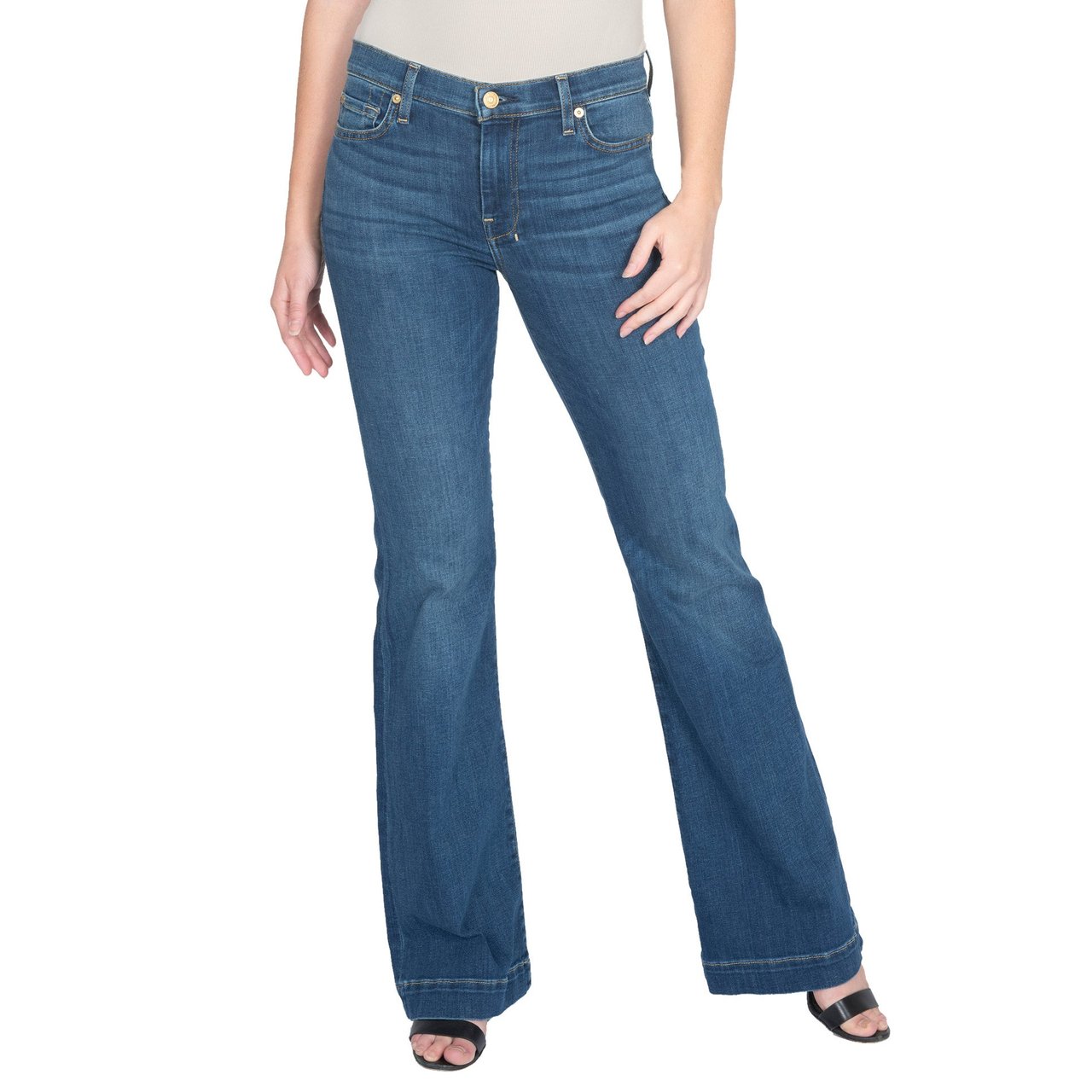 7 For All Mankind Dojo Mid Rise Flare Jeans in Medium Melrose - Image 1