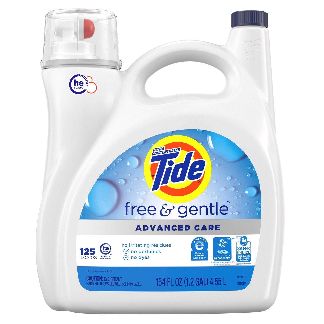Tide Advanced Care Liquid Laundry Detergent, Free & Gentle, 125 Loads, 154 fl oz - Image 1