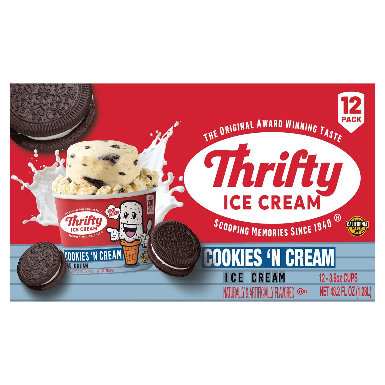 Thrifty Ice Cream Cookies 'N Cream Ice Cream Cups, 12 × 3.6 fl oz - Image 1