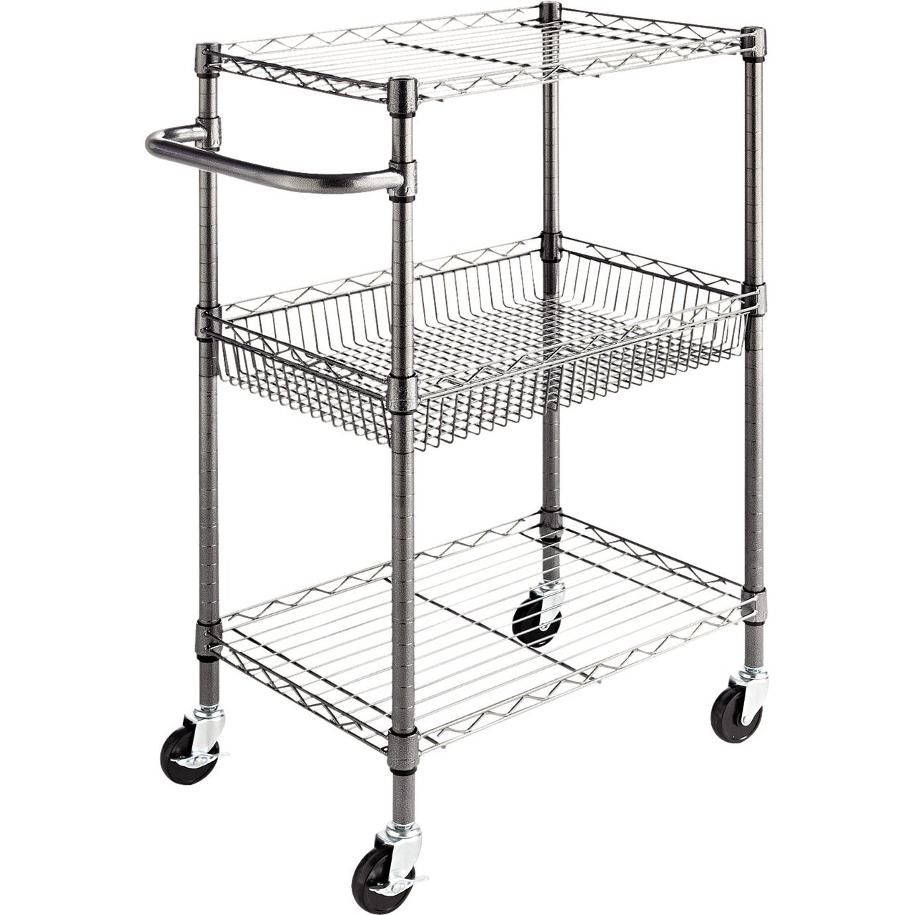 Alera 3-Tier Wire Rolling Cart, 26" x 16" x 39", Black (ALESW342416BA) - Image 1