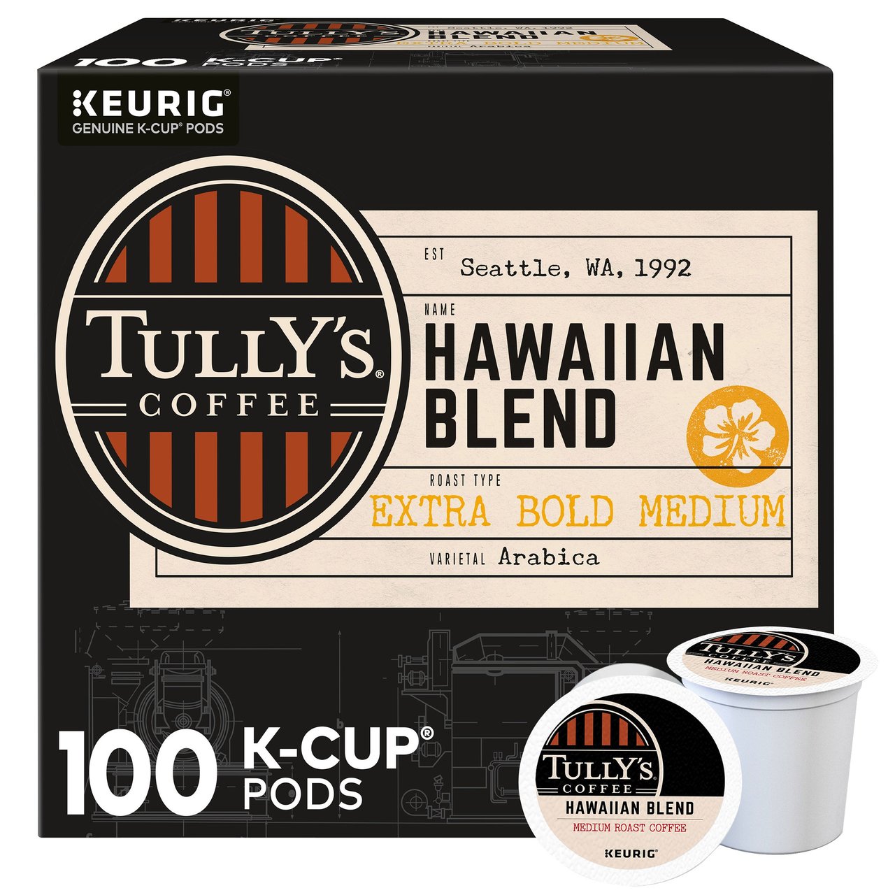 Tully's Hawaiian Blend Medium Roast 100-Count K-Cup Pods - Image 1