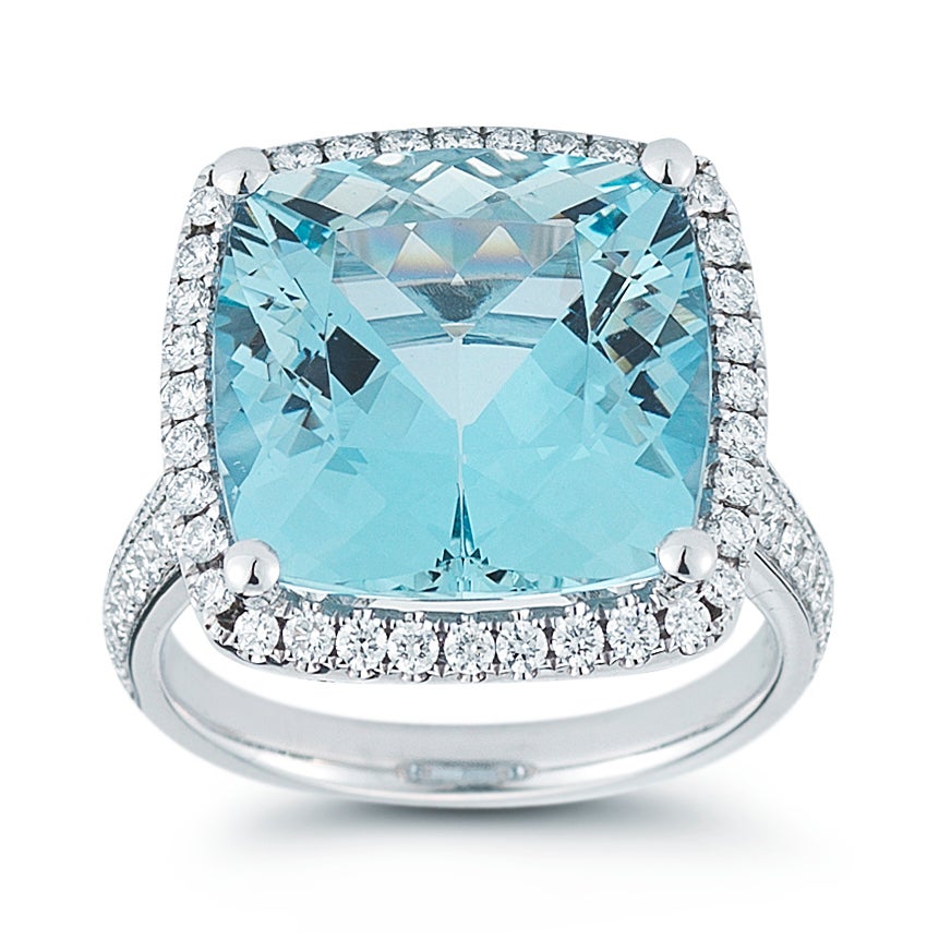 9.50ct Cushion Cut Aquamarine & 0.84ctw Diamond 18kt White Gold Ring - Image 1