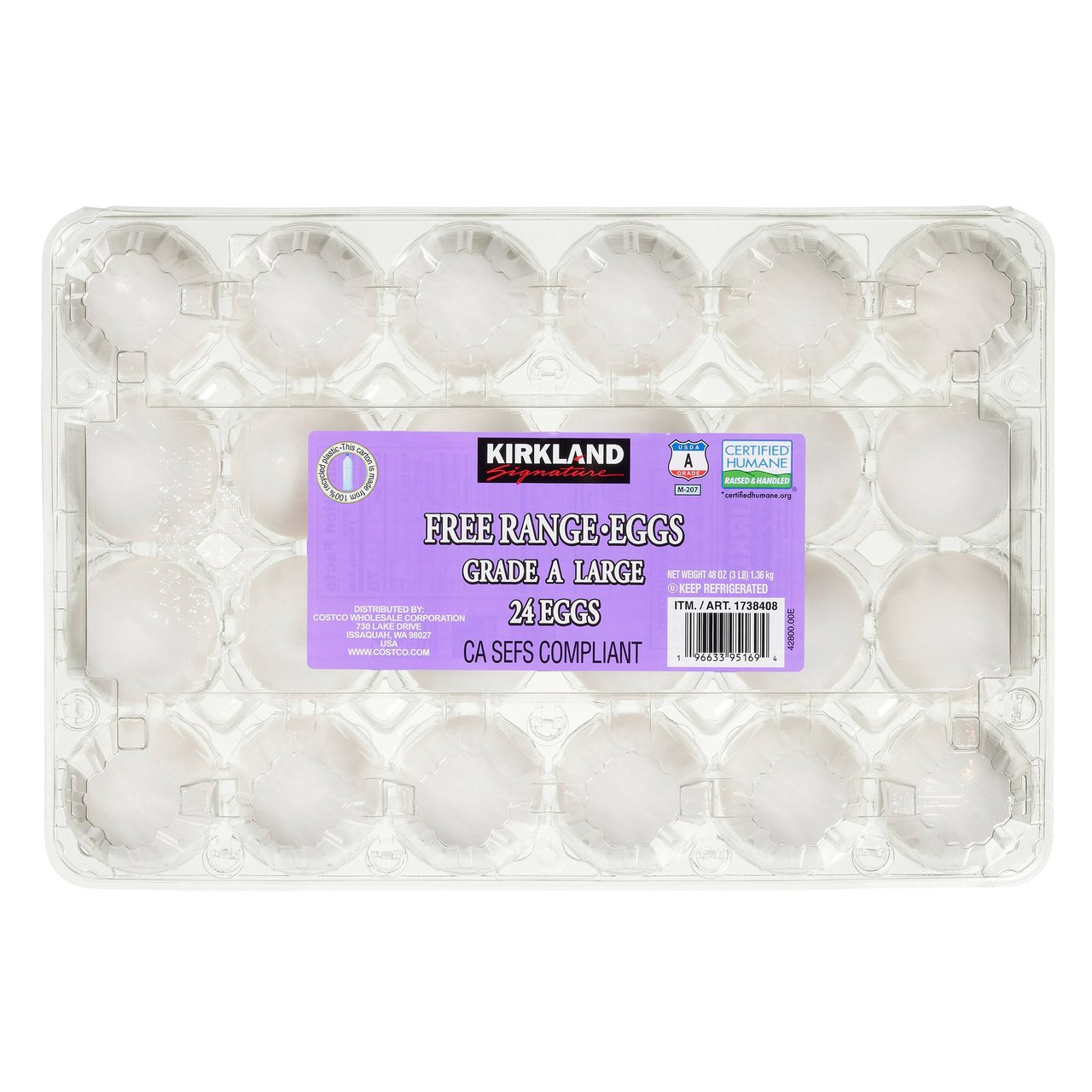 Kirkland Signature Free Range Large Eggs USDA Grade A 24 CT