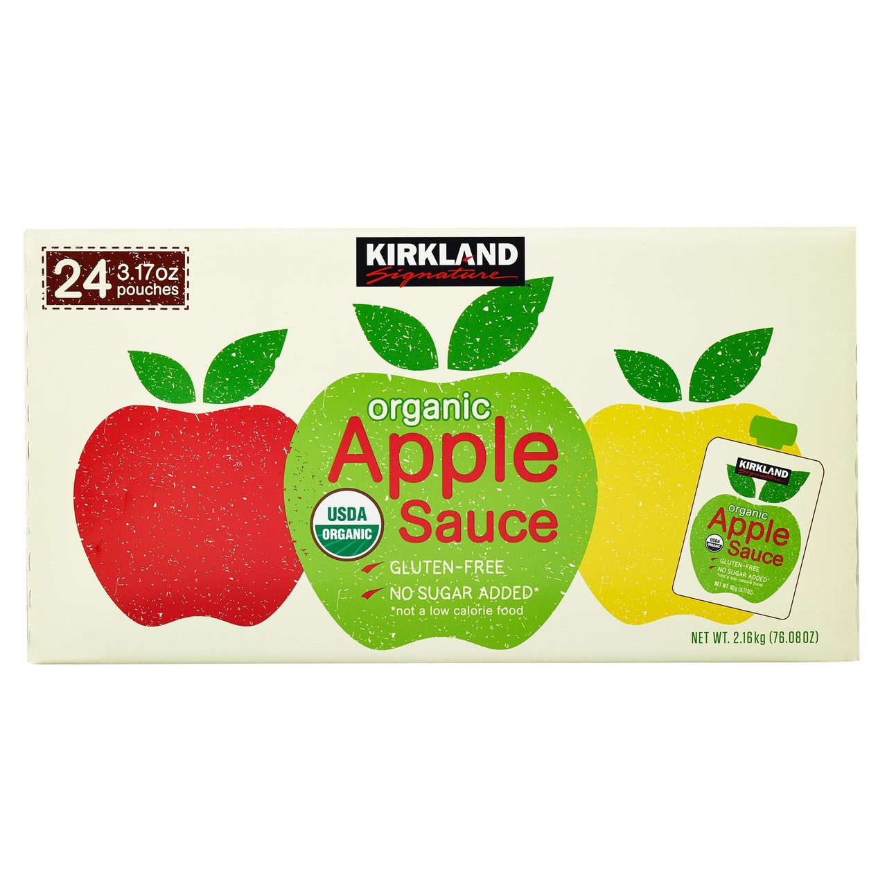 Kirkland Signature Organic Applesauce 24 Pack, 3.17 Ounces Each - Image 1