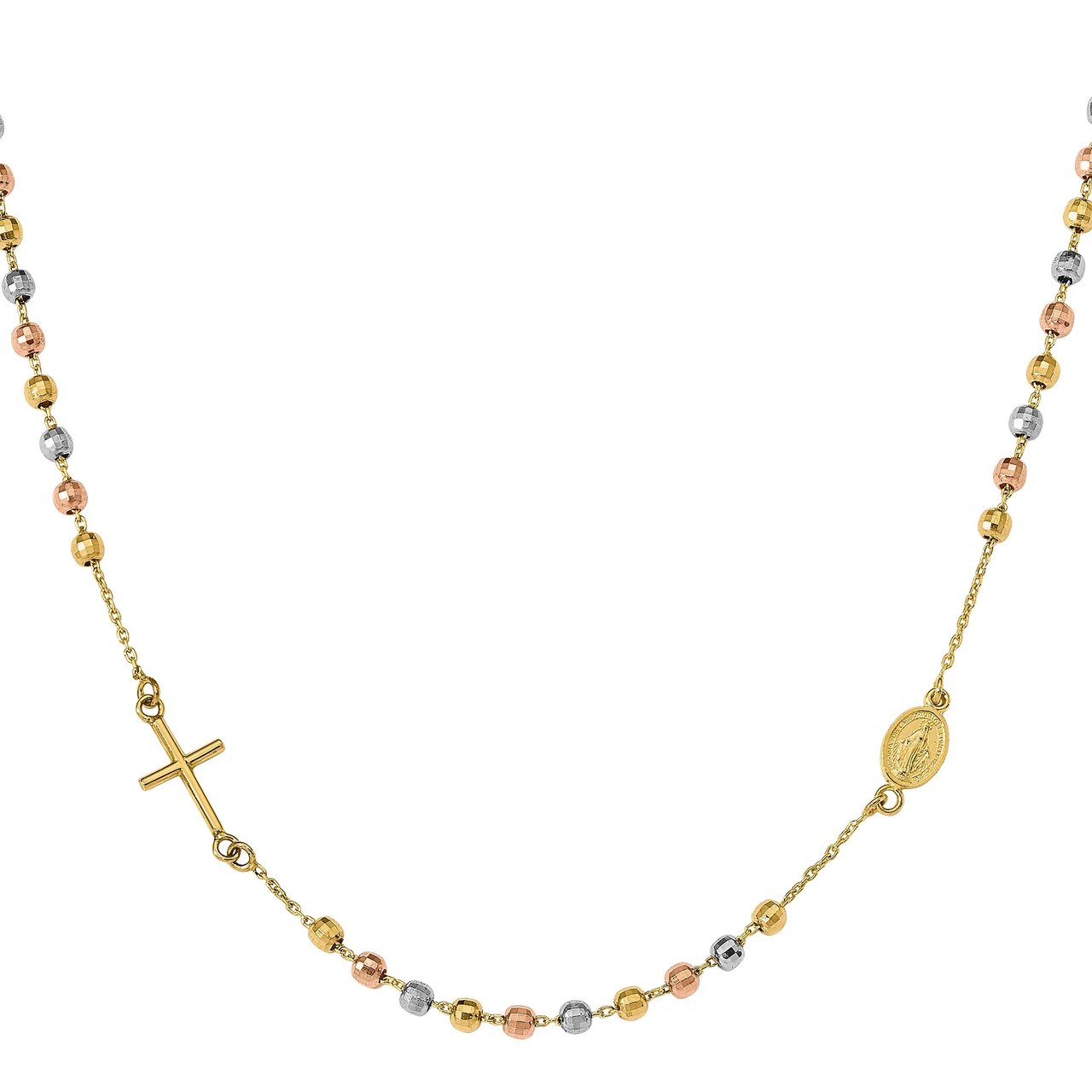 14kt Tri-Color Gold Rosary Necklace Made in Italy - Image 1