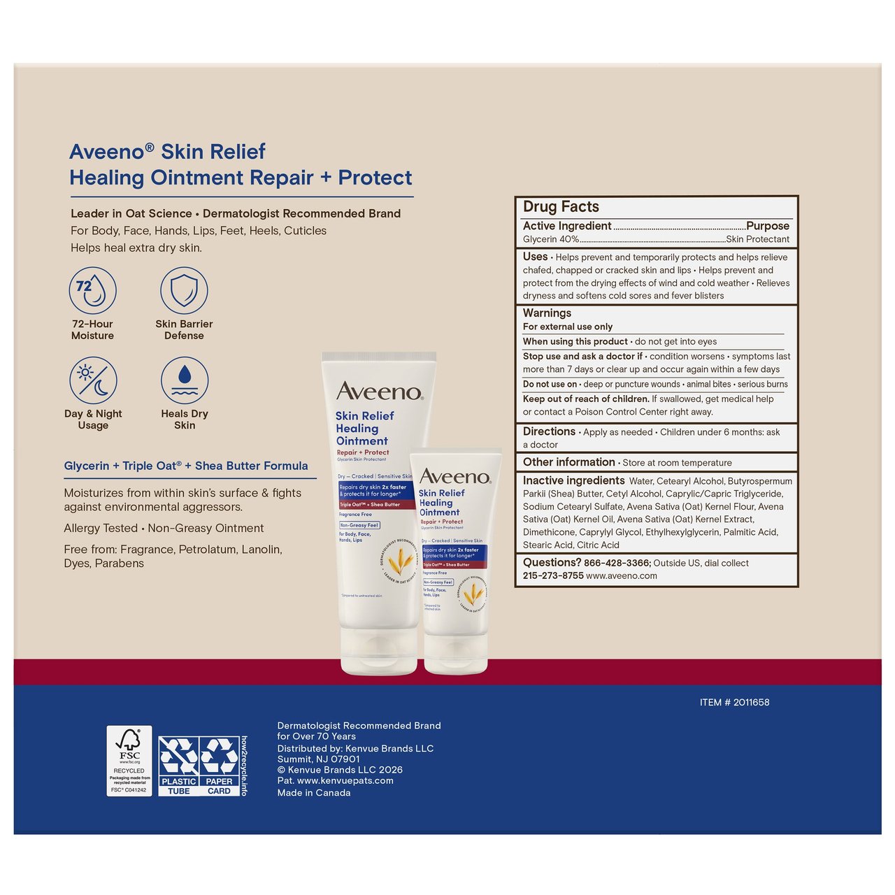 Aveeno Skin Relief Healing Ointment, 7.2 oz, 2-Pack + 2 oz - Image 1