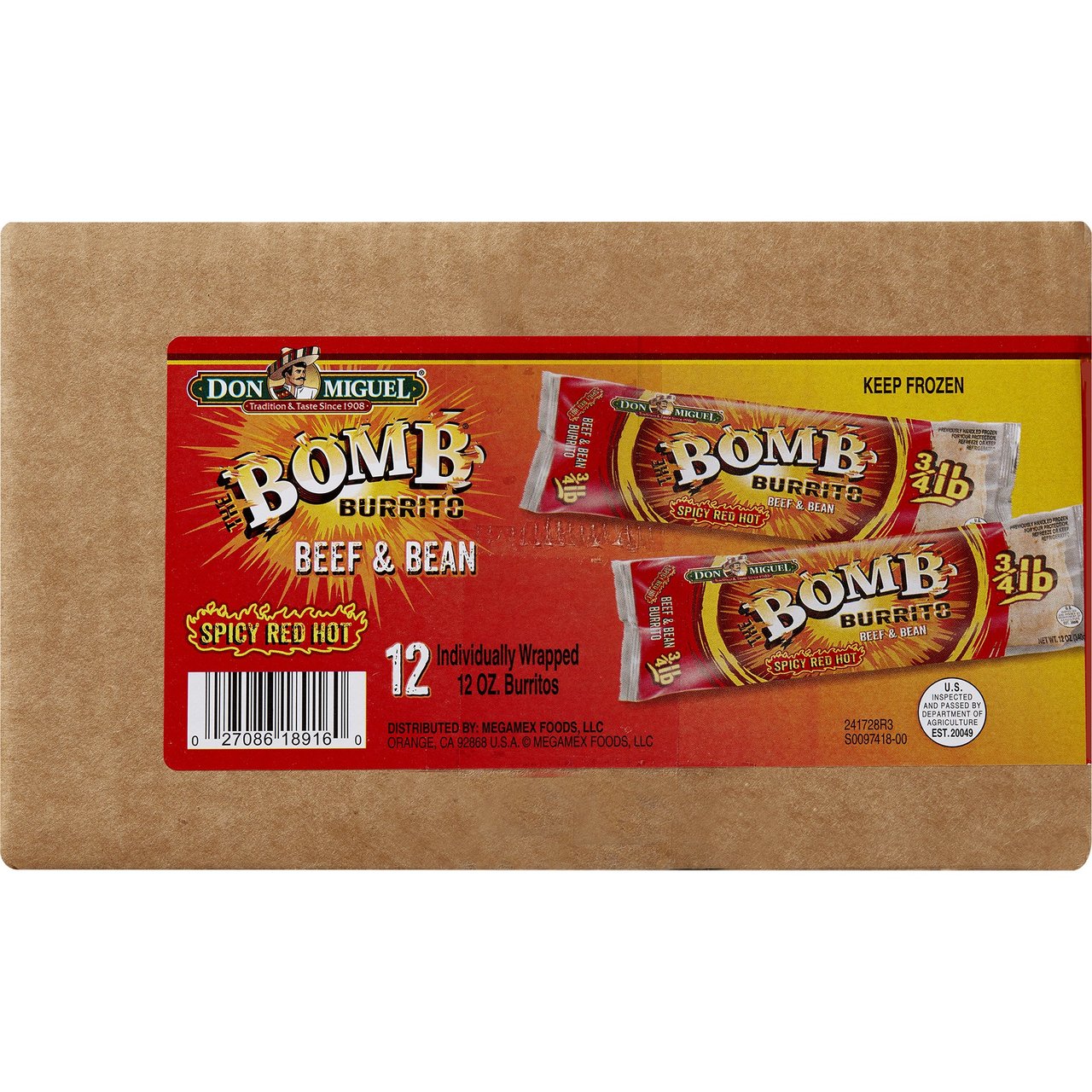 Don Miguel The Bomb Spicy Red Hot Beef & Bean Burritos, 12 oz, 12-Count - Image 1
