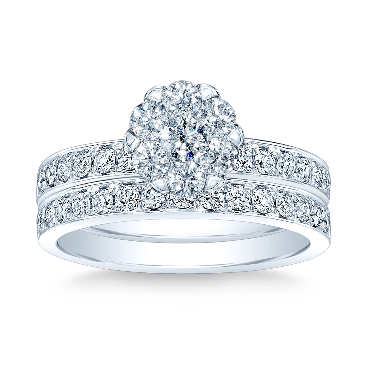 14KT White Gold VS2 I 1.16 CTW Round Diamond Wedding Set - Image 1