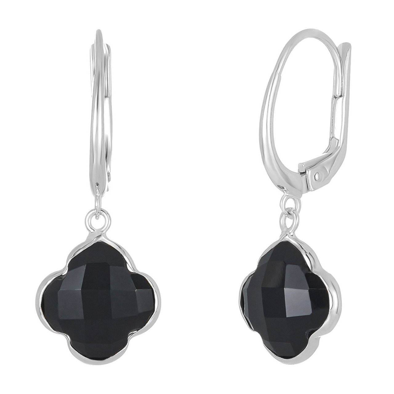 14KT White Gold 9MM Black Onyx Dangle Earrings - Image 1