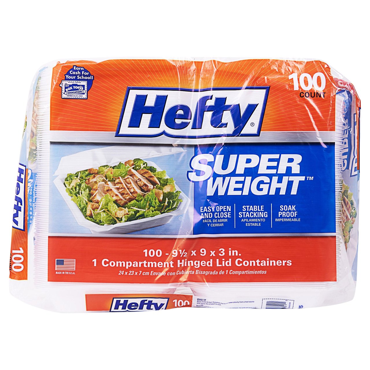 Hefty 9" Hinged Lid Flat Tray 100 Count - Image 1
