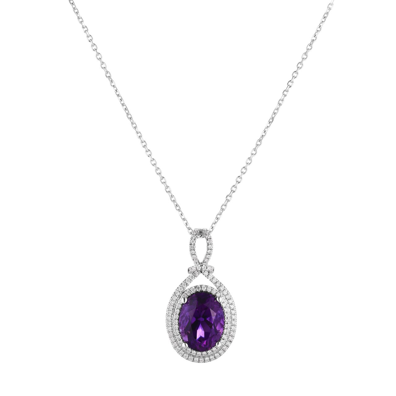 14kt White Gold .33 CTW VS2/I Amethyst and Diamond Pendant Necklace - Image 1