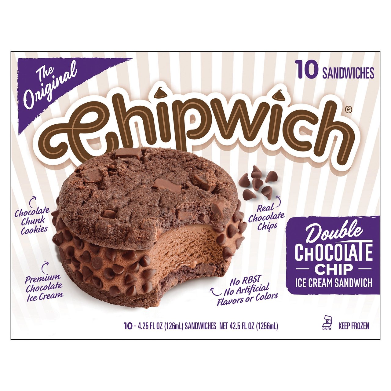 Chipwich Double Chocolate Chip Ice Cream Sandwiches, 10 × 4.25 fl oz (1.32 qt)