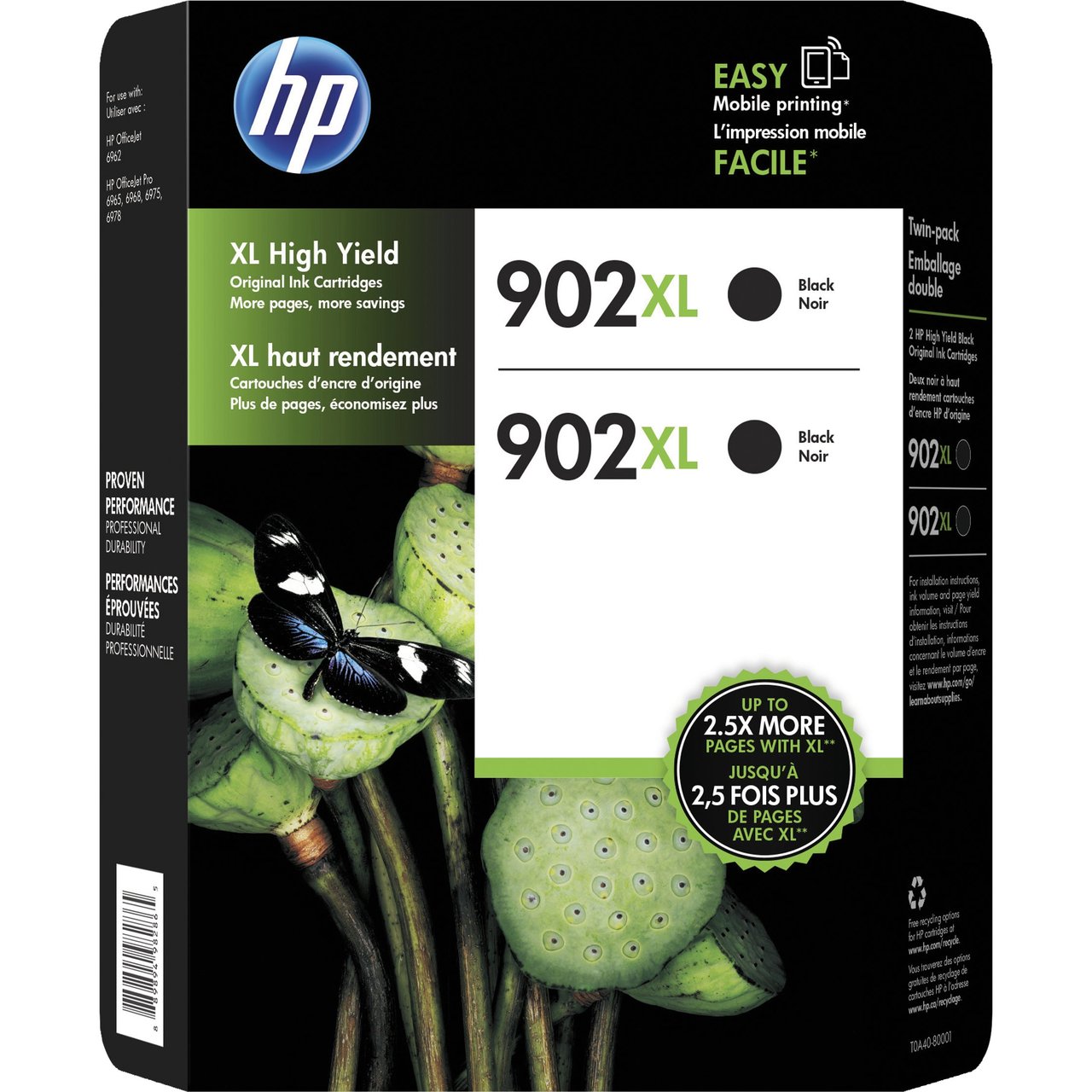HP 902XL High Yield Black Ink Cartridge, 2-Pack