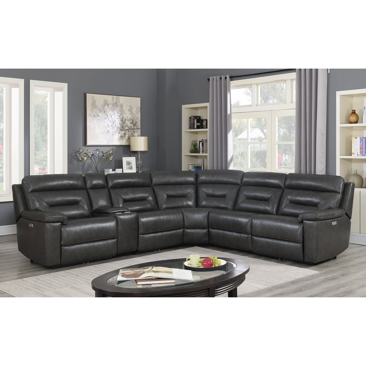 Corry 6-Piece Leather Power Reclining Sectional - Image 1