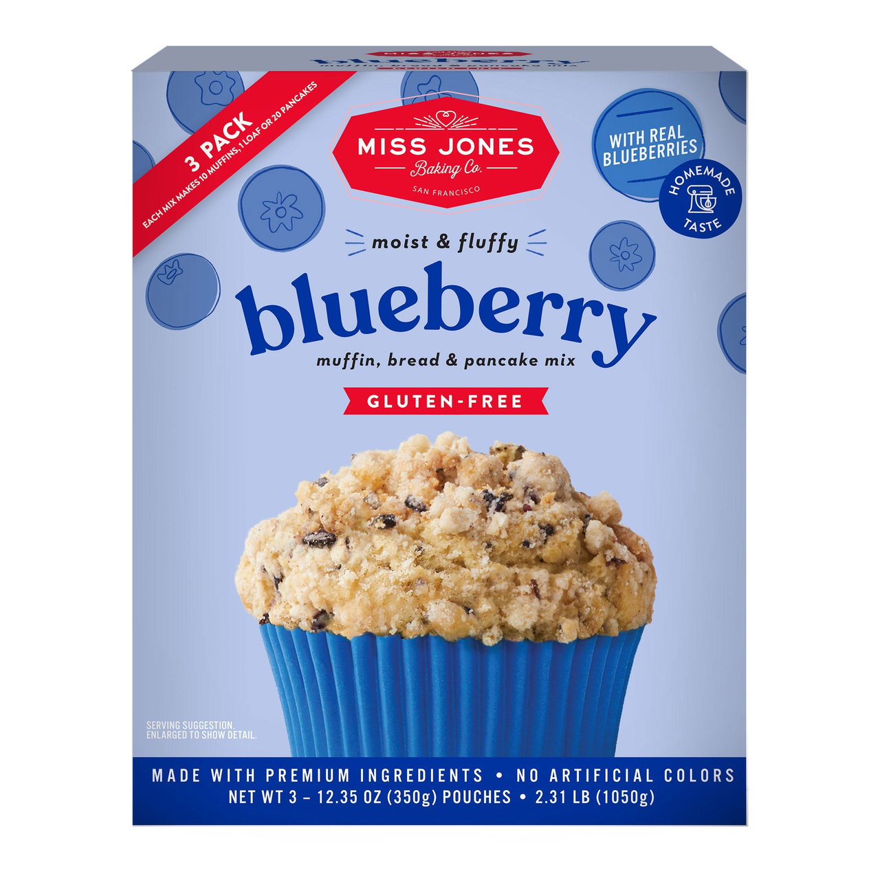 Miss Jones Baking Co. Gluten Free Blueberry Muffin & Bread Mix, 3 x 12.35 oz - Image 1