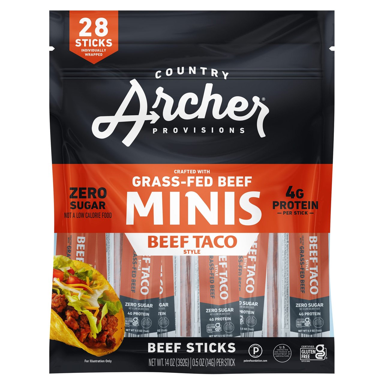 Country Archer Grass Fed Beef Minis Beef Taco 28/0.50 oz - Image 1
