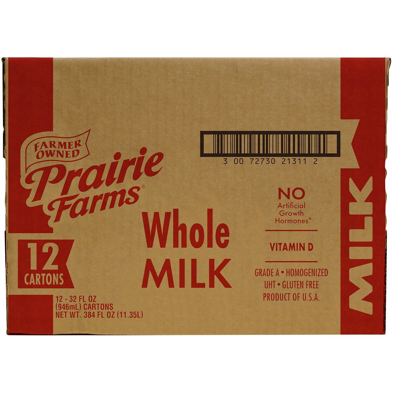 Prairie Farms Whole Milk, 32 fl oz, 12 ct - Image 1