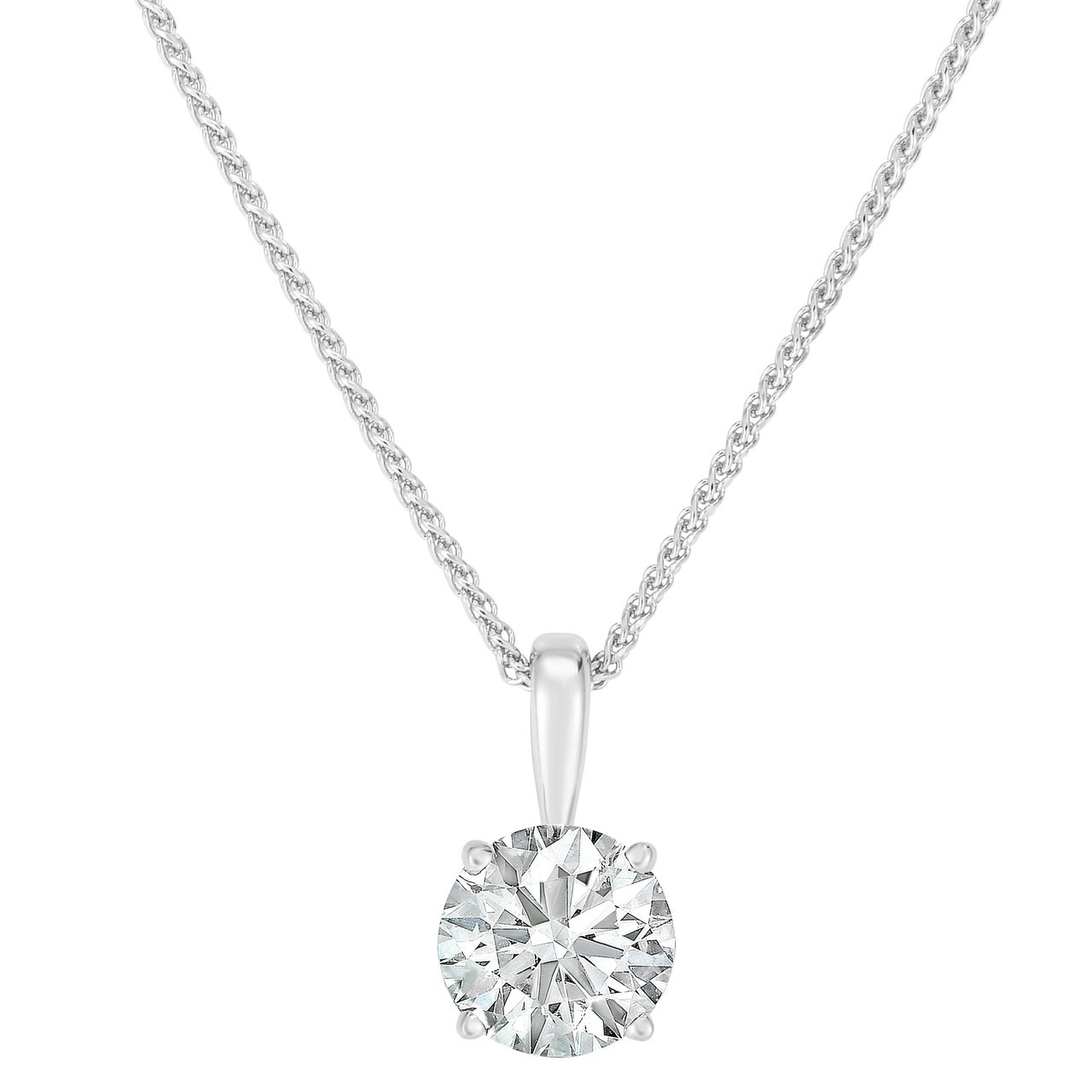 1.50 CT Round Diamond 18KT White Gold 18" Solitaire Pendant, VS2, I Color - Image 1