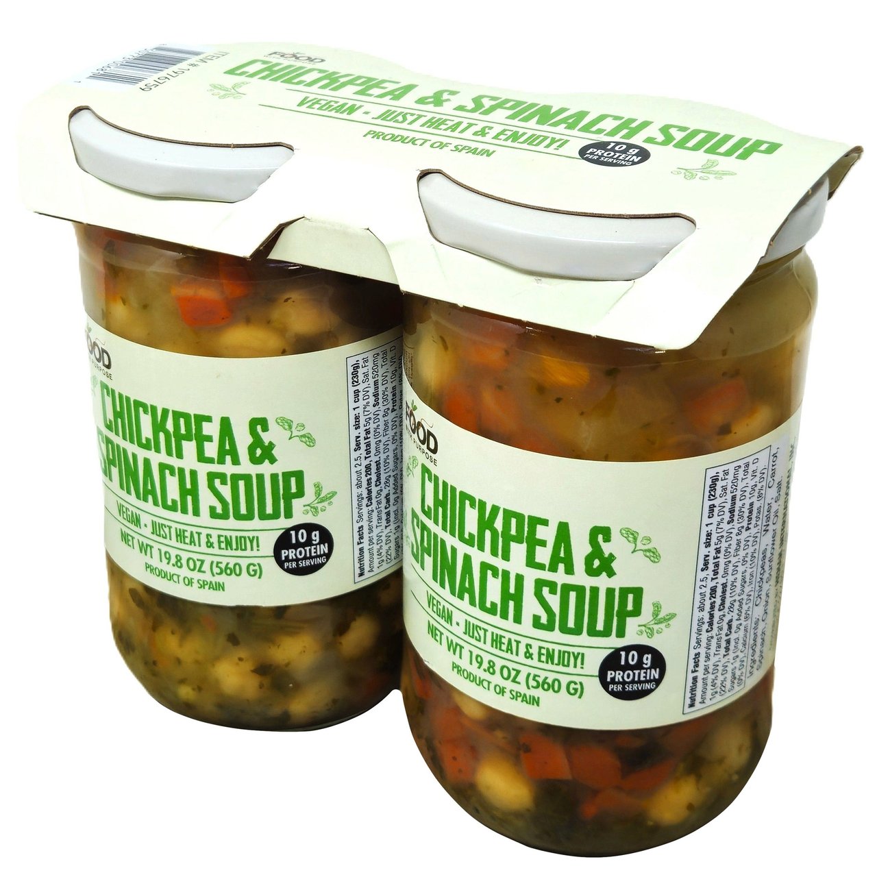 Food with Purpose Chickpea & Spinach Soup 2-Pack, 19.8 oz Each - Image 1