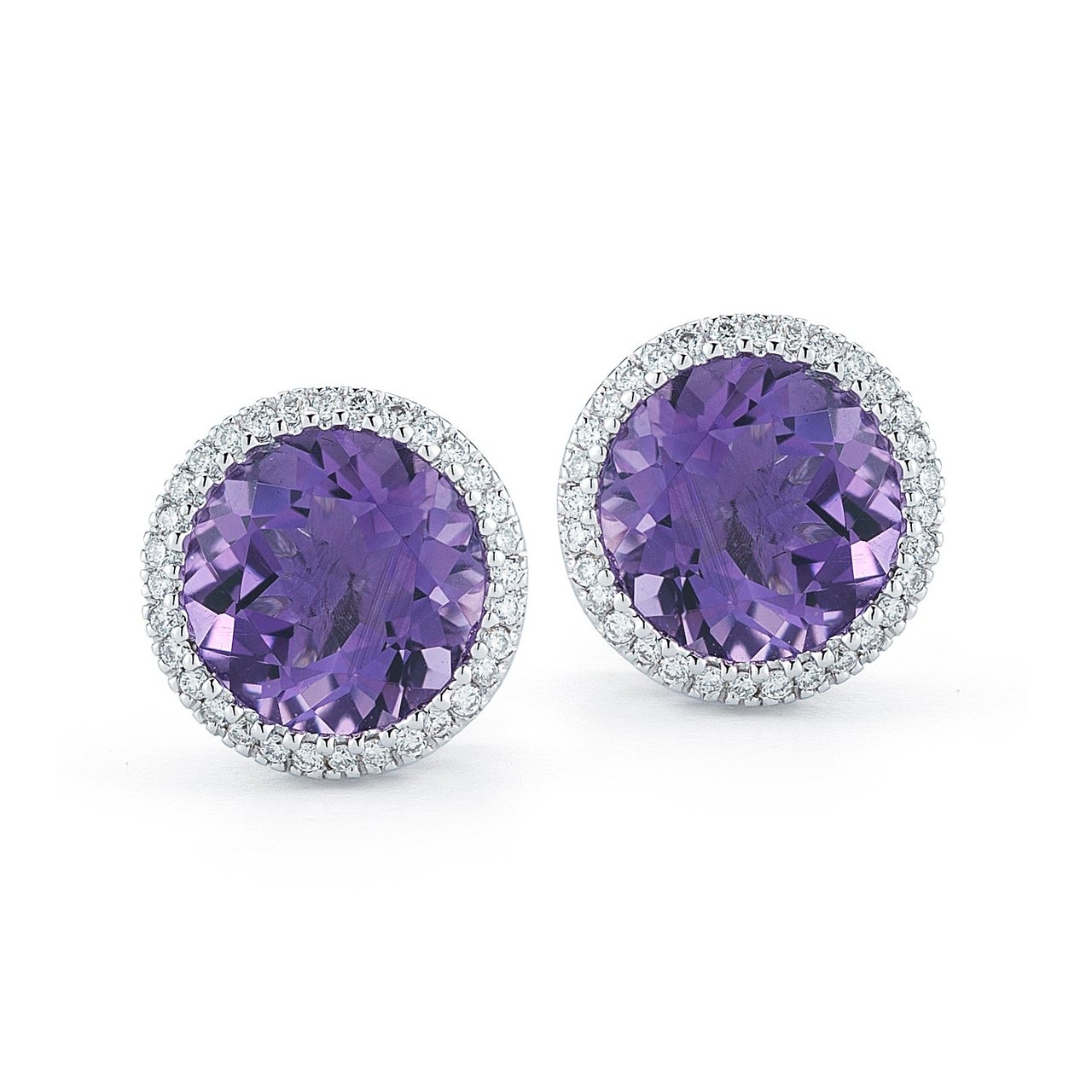 14KT White Gold .17CTW VS2, I Diamond and Amethyst Earrings - Image 1