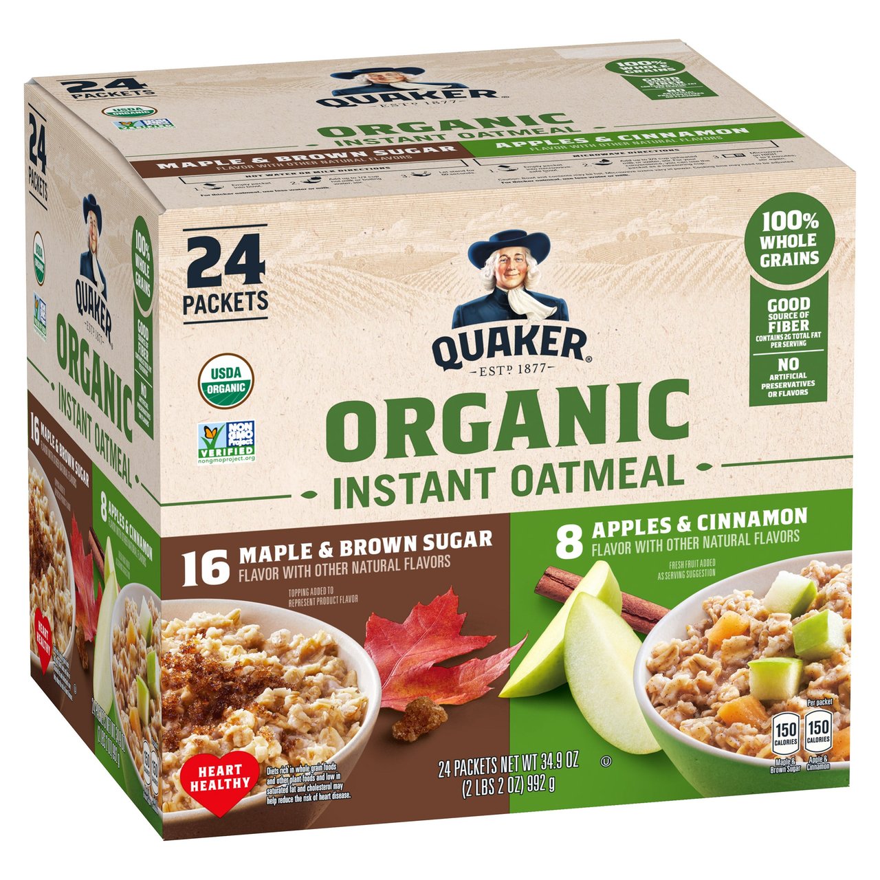 Quaker Organic Instant Oatmeal Variety Pack, 24 CT / 34.56 OZ - Image 1