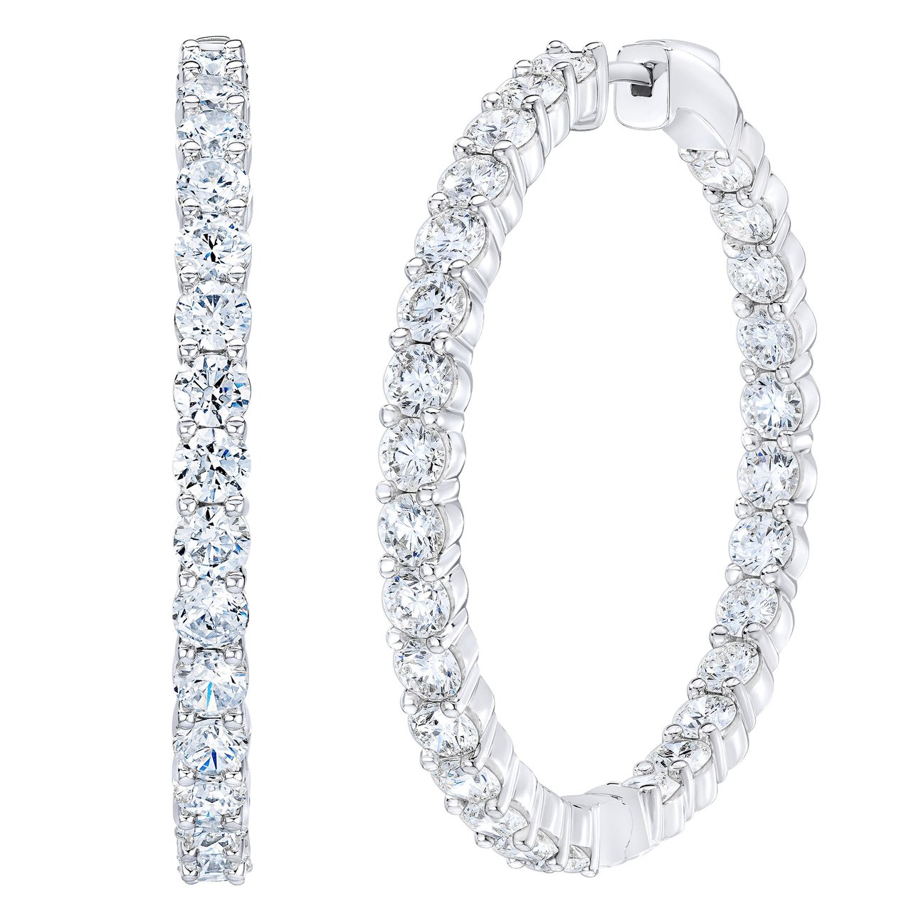 14kt White Gold VS2 I 7.00 CTW Round Diamond Hoop Earrings - Image 1