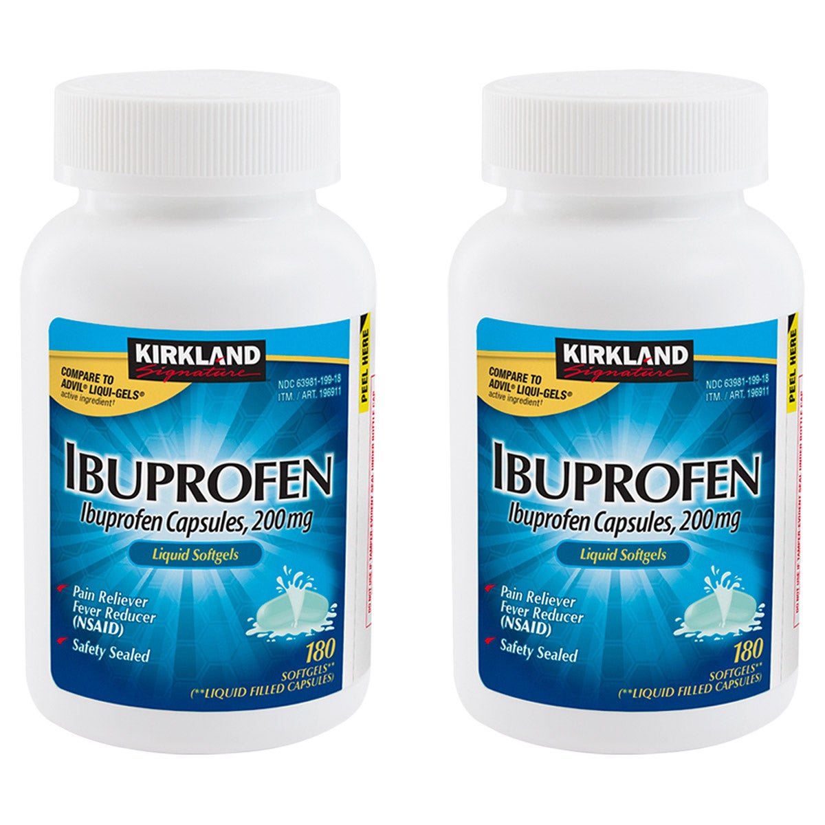 Kirkland Signature Ibuprofen 200mg, 2 x 180 Liquid Softgels - Image 1
