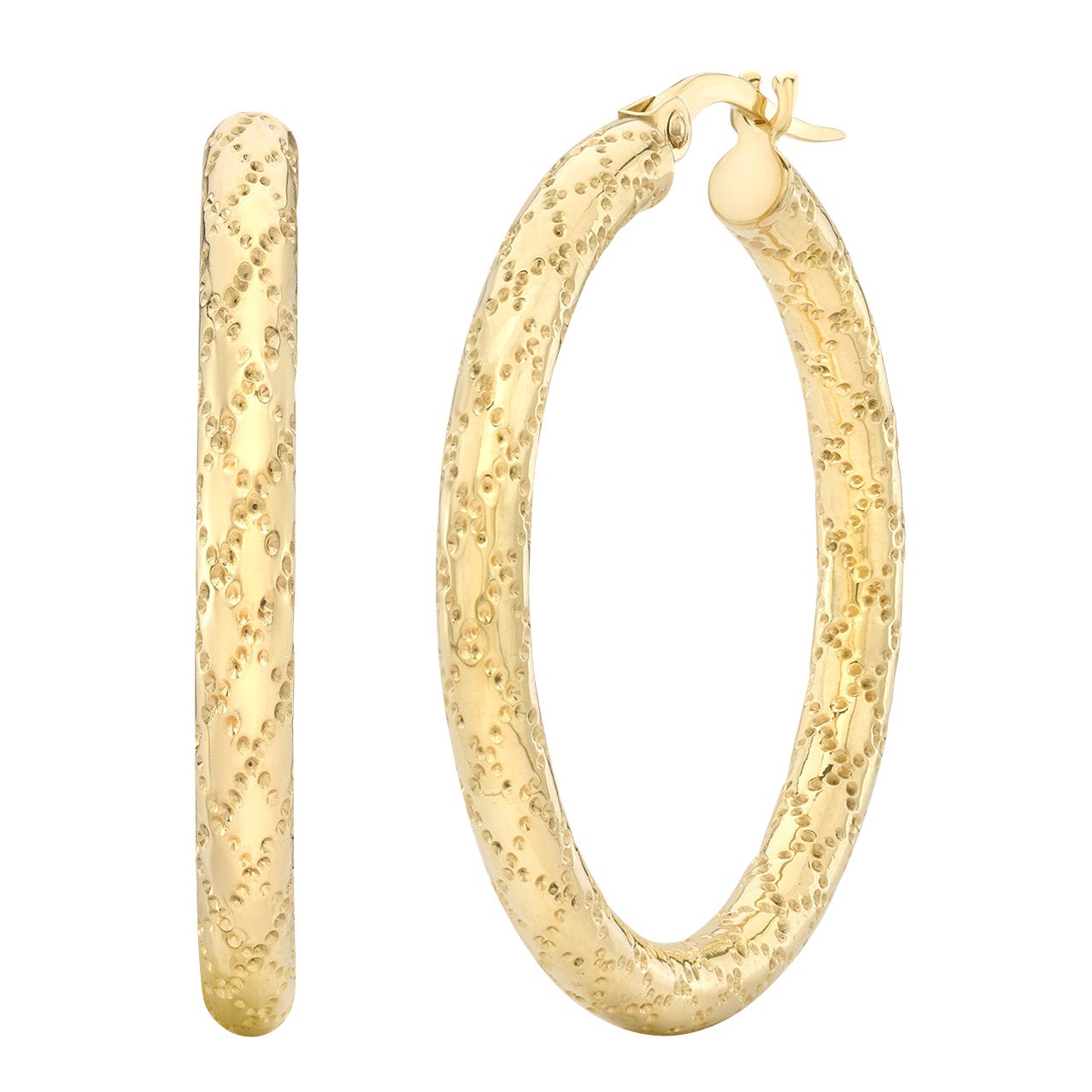 14K Yellow Gold Diamond Cut Hoop Earrings Made in Italy - Image 1