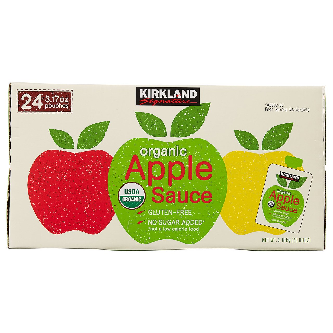 Kirkland Signature Organic Applesauce 24 Pack, 3.17 Ounces Each - Image 1