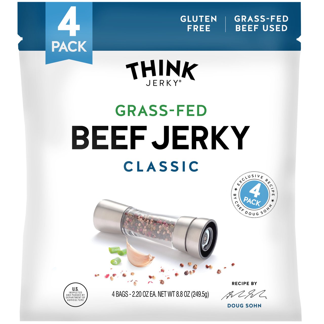 Think Jerky Classic 100% Grass-Fed Beef, 2.2 oz, 4-Count